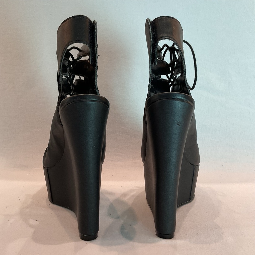 NASTY GAL Black Lace Up Gladiator Platform Wedge Boots Whimsigoth Punk Bold Sz 6 - Picture 6 of 16